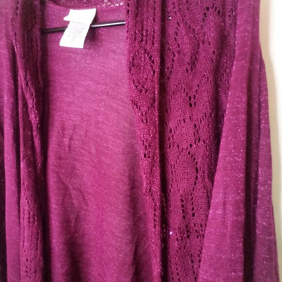 Jaclyn Smith Cardigan 3X Long Sleeve Open Front Lightweight Crochet Lace Purple - Picture 10 of 16